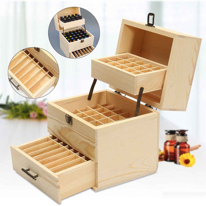 Essential Oils Storage Box - Wooden 3-Tier Bottle Holder - 59 Slots