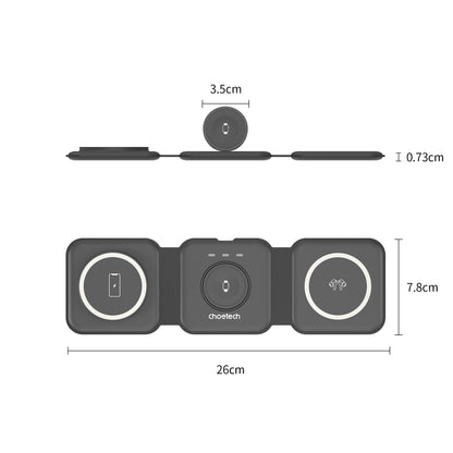 CHOETECH T588-F-BK 3-in-1 Foldable Fast Wireless Charger for Phone, Watch, and Earphones